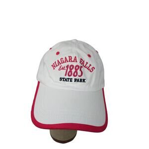 Niagra Falls State Park Slideback Hat White & Pink Embroidered Spell Out